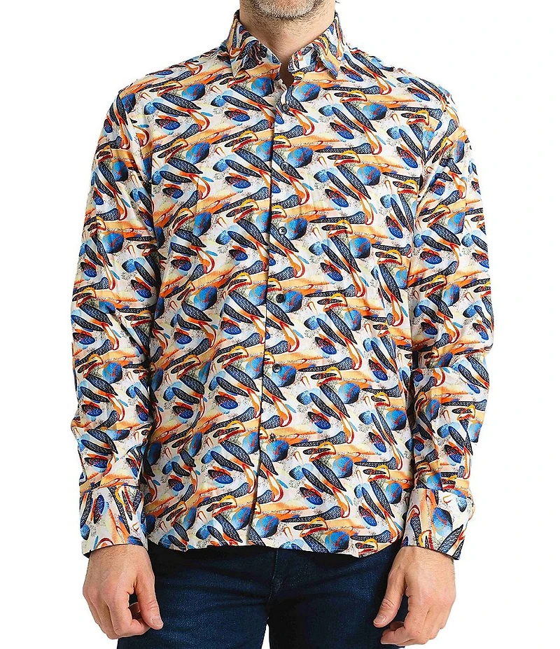 Visconti Multi Print Stretch Long Sleeve Woven Shirt