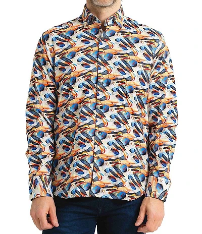 Visconti Multi Print Stretch Long Sleeve Woven Shirt