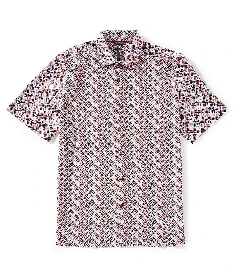 Visconti Mustache Print Stretch Short Sleeve Woven Shirt