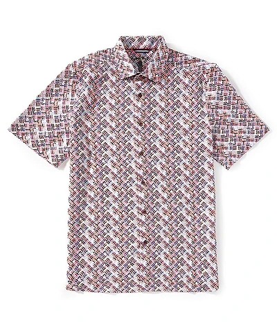 Visconti Mustache Print Stretch Short Sleeve Woven Shirt