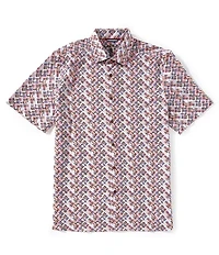 Visconti Mustache Print Stretch Short Sleeve Woven Shirt