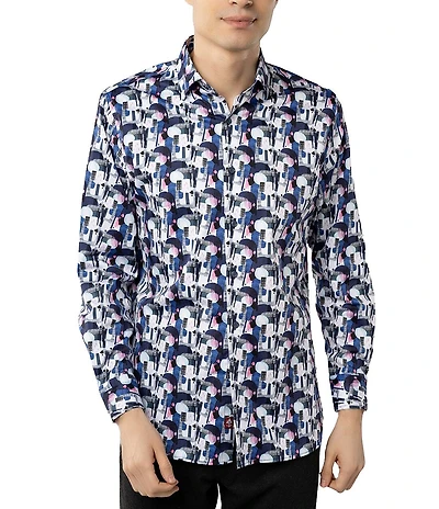 Visconti Shapes Print Stretch Long Sleeve Woven Shirt