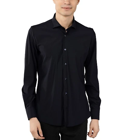 Visconti Slim Fit Leo Solid Stretch Long Sleeve Woven Shirt