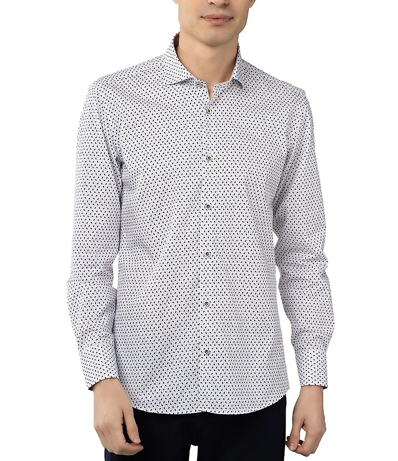 Visconti Slim Fit Leo Tiny Petal Print Long Sleeve Woven Shirt
