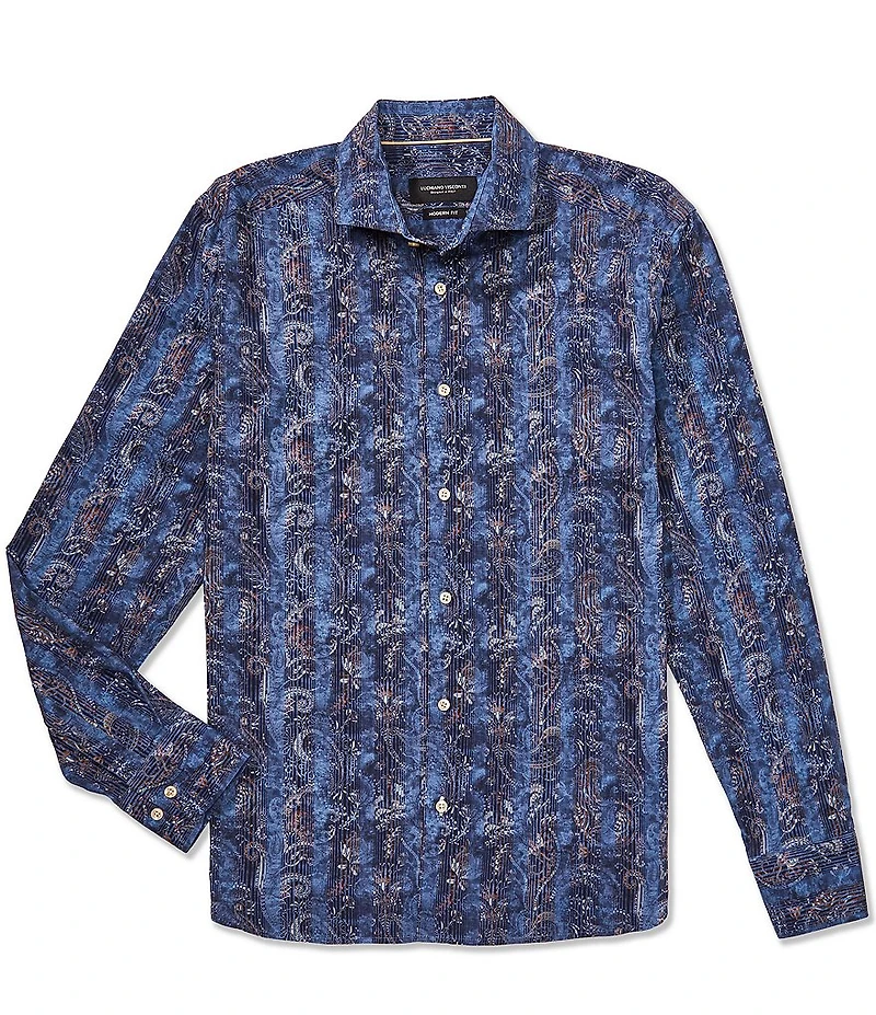 Visconti Stripe Paisley Stretch Long Sleeve Woven Shirt