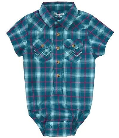 Wrangler® Baby Boys Short-Sleeve Plaid Woven Bodysuit