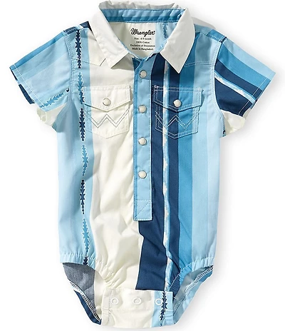 Wrangler® Baby Boys Collared Snap Buttons Short-Sleeve Striped Bodysuit