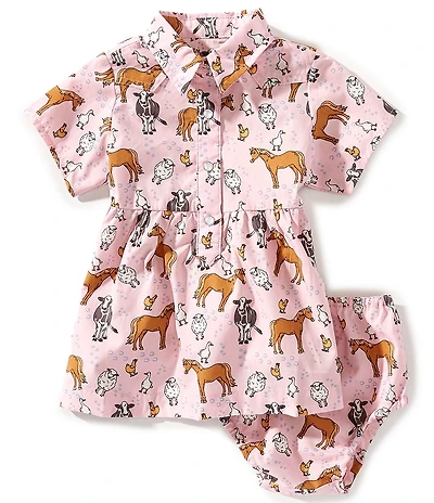 Wrangler® Baby Girls Short Sleeve Farm Animal Printed Western Dress