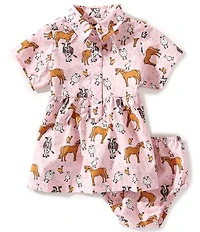 Wrangler® Baby Girls Short Sleeve Farm Animal Printed Western Dress