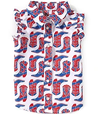 Wrangler® Baby Girls Flutter Sleeve Cowboy Boot Printed Snap Front Button Shirt