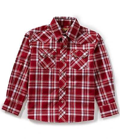 Wrangler® Big Boys Long Sleeve Medium Retro Plaid Shirt