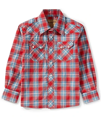Wrangler® Big Boys Long Sleeve Retro Plaid Shirt