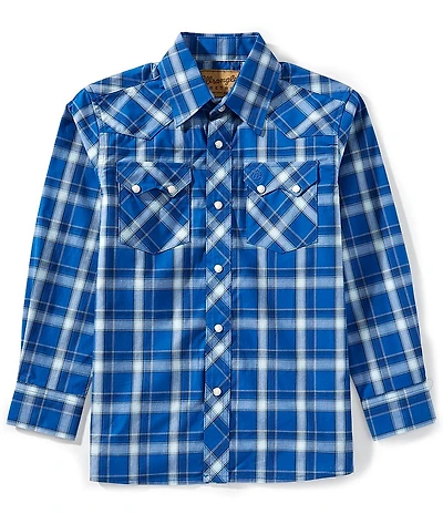 Wrangler® Big Boys Long Sleeve 20X Plaid Printed Woven Shirt