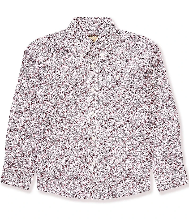 Wrangler® Big Boys Long Sleeve Wine Paisley Woven Classic Shirt