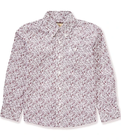 Wrangler® Big Boys Long Sleeve Wine Paisley Woven Classic Shirt