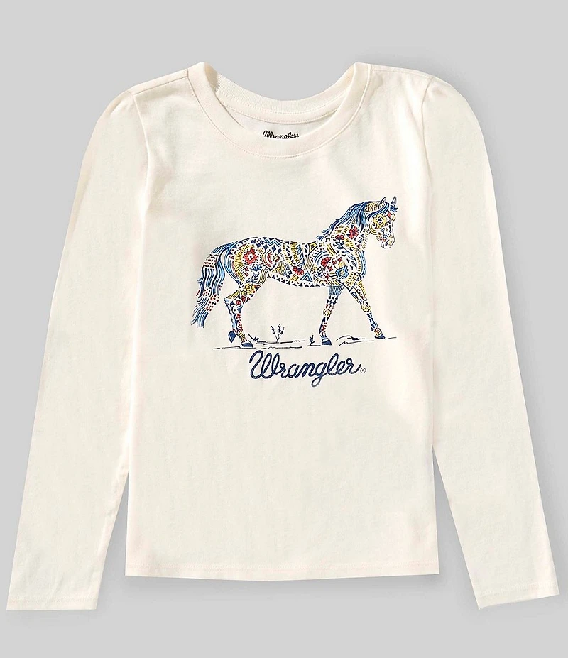 Wrangler® Big Girls Long-Sleeve Horse Graphic T-Shirt