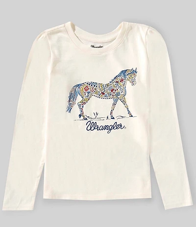 Wrangler® Big Girls Long-Sleeve Horse Graphic T-Shirt