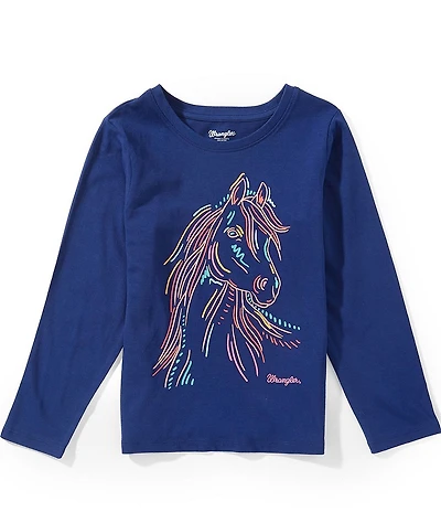 Wrangler® Big Girls Long-Sleeve Horse Head T-Shirt