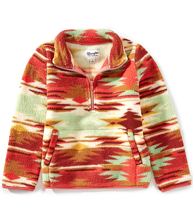Wrangler® Big Girls Long-Sleeve Printed Faux-Sherpa Pullover