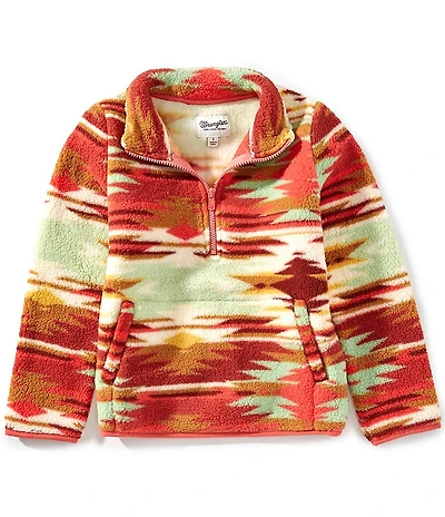 Wrangler® Big Girls Long-Sleeve Printed Faux-Sherpa Pullover