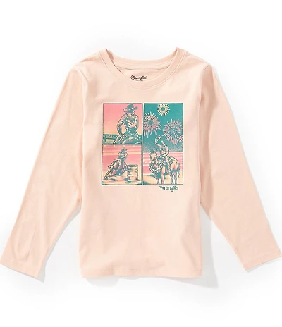 Wrangler® Big Girls Long-Sleeve Western-Inspired Grid Graphic T-Shirt