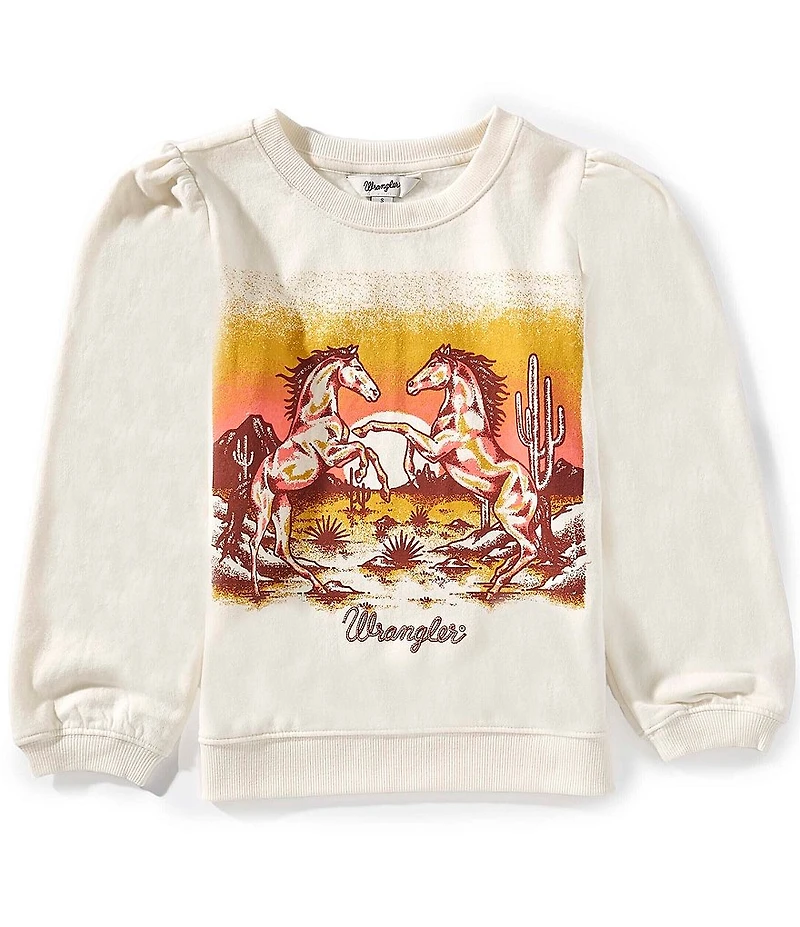 Wrangler® Big Girls Puffed-Sleeve Horses And Landscape Graphic Sweatshirt