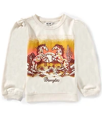 Wrangler® Big Girls Puffed-Sleeve Horses And Landscape Graphic Sweatshirt