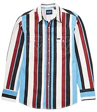 Wrangler® Long Sleeve Brushpopper Striped Denim Western Shirt
