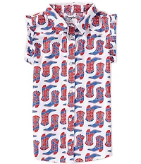 Wrangler® Little Girls Ruffle Flutter Sleeve Western Boot Printed Snap Button Front Shirt