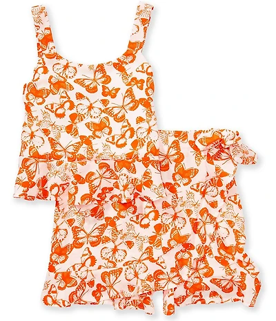 Xtraordinary Big Girls Sleeveless Butterfly Printed Tank Top & Pull-On Wrap Skort Set