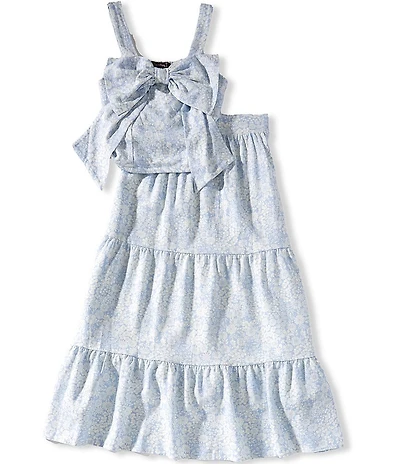 Xtraordinary Big Girls Sleeveless Floral-Printed Bow-Accented Linen-Blend Tank Top & Matching Maxi Skirt Set