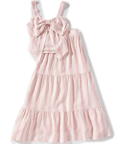 Xtraordinary Big Girls Sleeveless Striped Bow-Accented Linen-Blend Tank Top & Matching Long Skirt Set