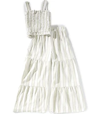 Xtraordinary Big Girls Stripe Sleeveless Smocked Top & Wide Leg Linen Palazzo Pants 2-Piece Set