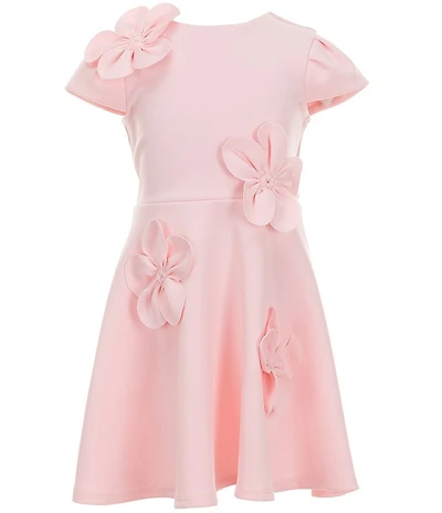 Xtraordinary Little Girls Short-SleeveThree-Dimensional-Flower-Appliqued Dress
