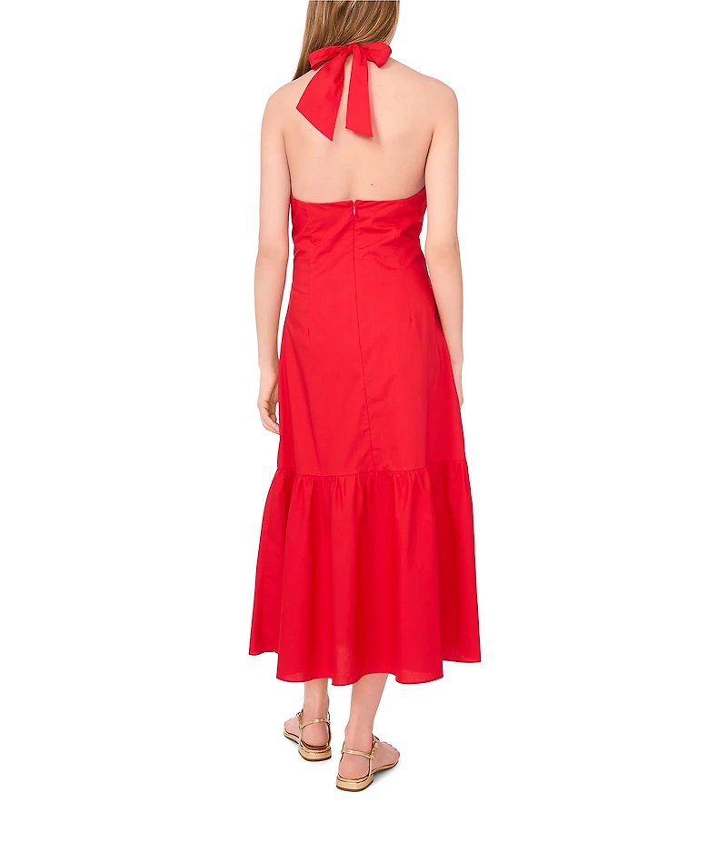 1. STATE Halter V Neck Sleeveless Maxi Sheath Dress