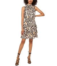1. STATE Woven Sunflower Print Mock Neck Sleeveless Ruffle Tiered Dress
