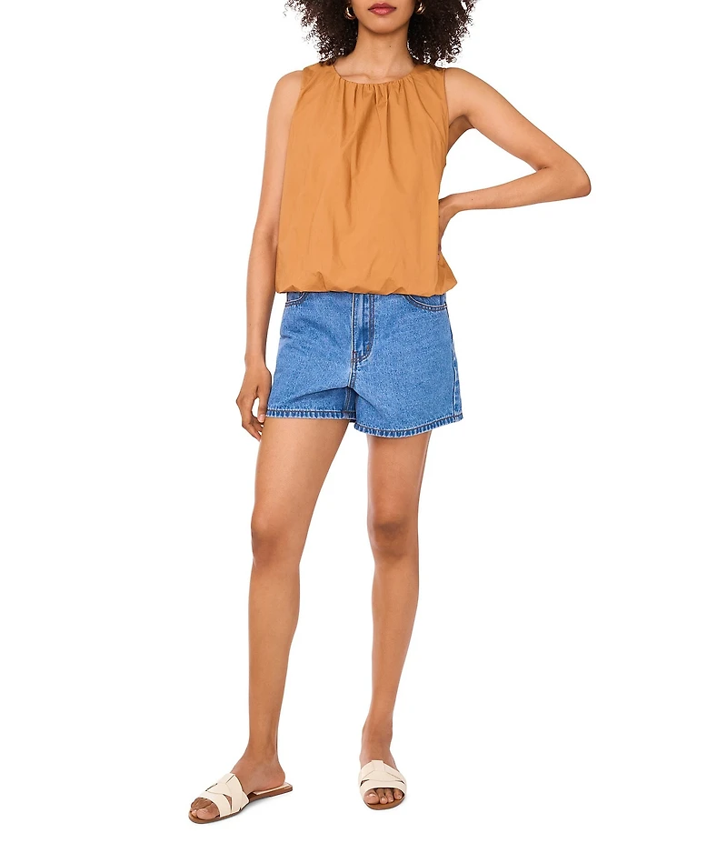 1. STATE Bubble Poplin Round Neck Sleeveless Top