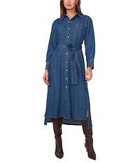 1. STATE Button Front Collared V-Neckline Long Sleeve Shirt Dress