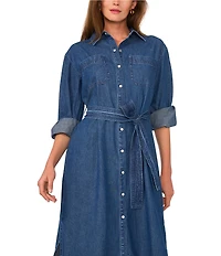 1. STATE Button Front Collared V-Neckline Long Sleeve Shirt Dress