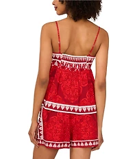 1. STATE Coordinating Printed Woven V-Neck Sleeveless Tie Front Tank