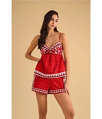 1. STATE Coordinating Printed Woven V-Neck Sleeveless Tie Front Tank