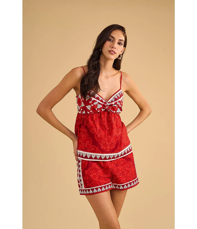 1. STATE Coordinating Printed Woven V-Neck Sleeveless Tie Front Tank
