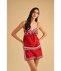 1. STATE Coordinating Printed Woven V-Neck Sleeveless Tie Front Tank