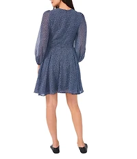 1. STATE Ditsy Floral Print V-Neck Sheer Blouson Long Sleeve Dress