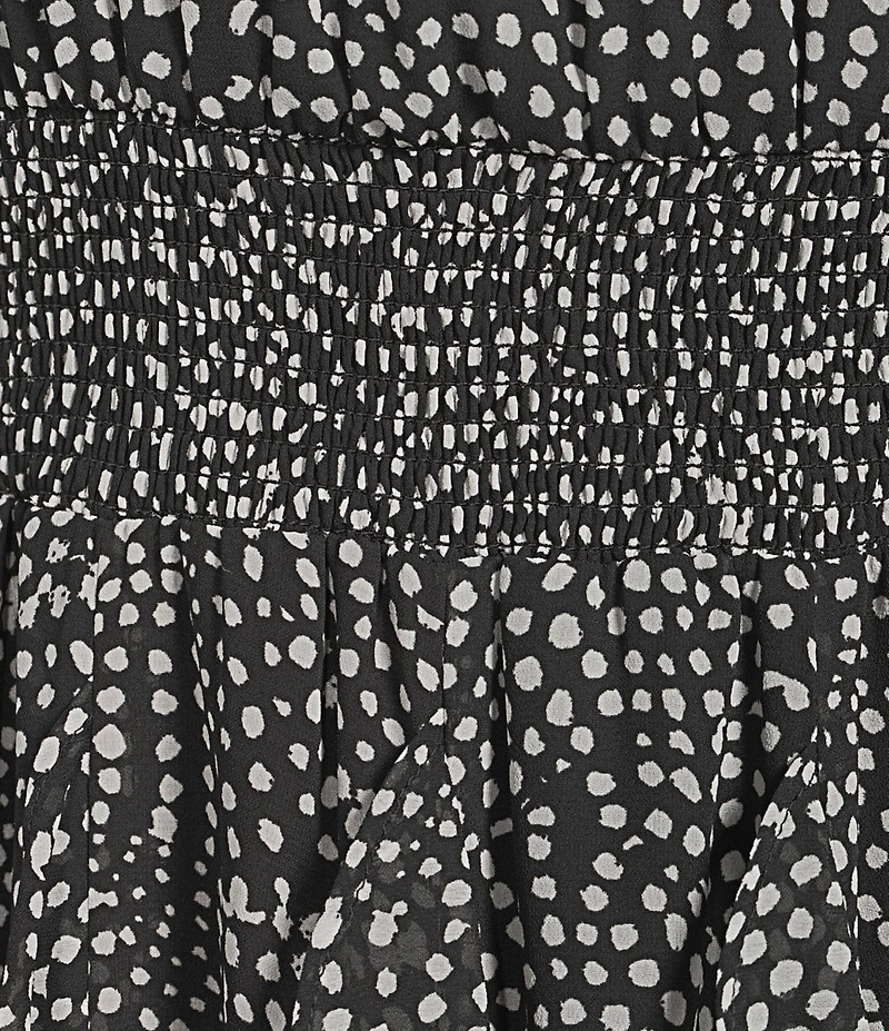 1. STATE Dot Print Halter Neck Sleeveless Ruffle Maxi Dress