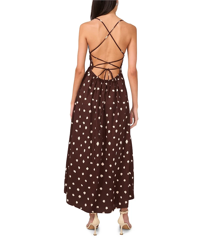 1. STATE Dotted Square Neckline Sleeveless Tie Back Maxi Dress