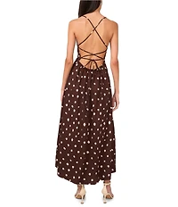 1. STATE Dotted Square Neckline Sleeveless Tie Back Maxi Dress