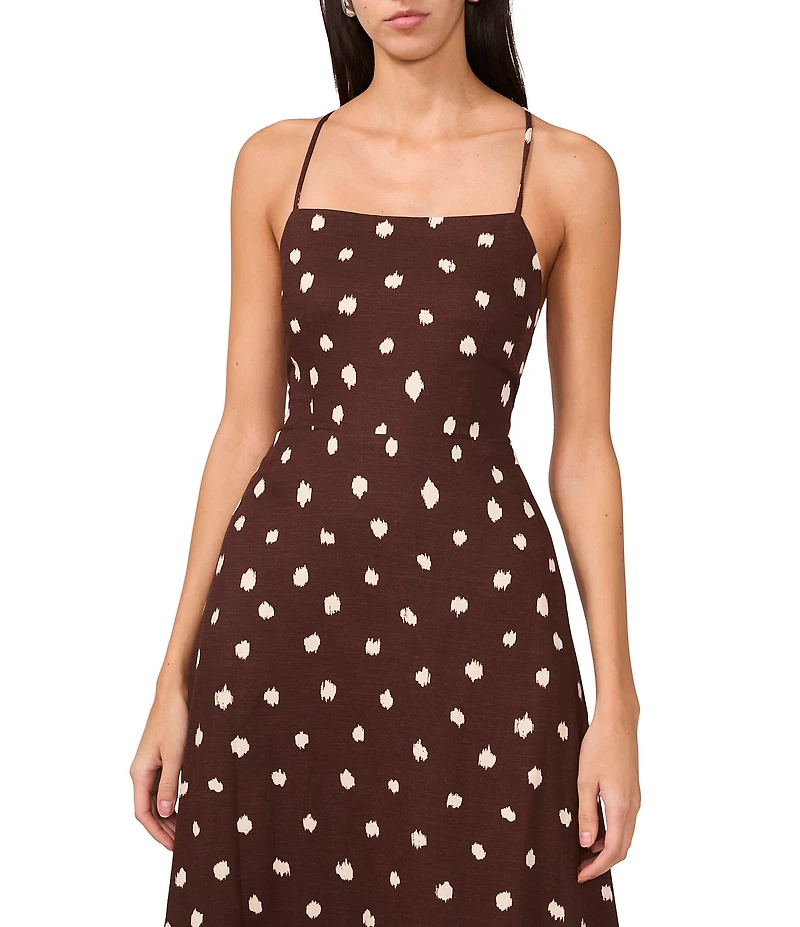 1. STATE Dotted Square Neckline Sleeveless Tie Back Maxi Dress