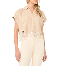 1. STATE Embroidered Collar Short Sleeve Blouse