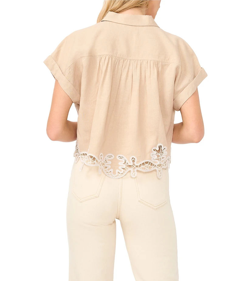 1. STATE Embroidered Collar Short Sleeve Blouse